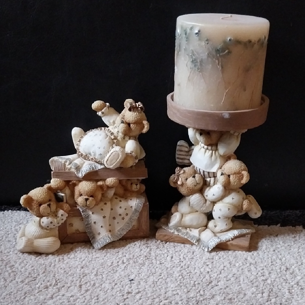 Artisan Flair Teddy Bear Candle Stand And Coin Box